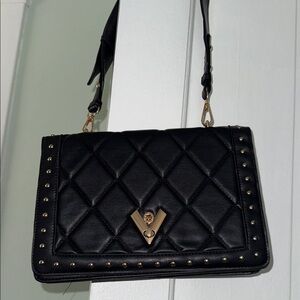 Valentino Orlandi Black Quilted Shoulder Bag with Gold Studs